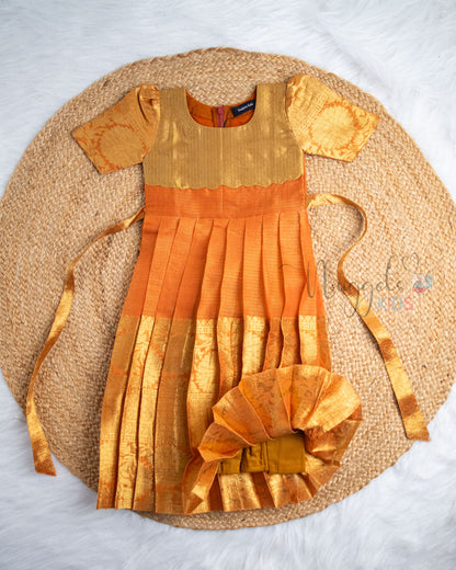 Ready to Ship: Orange Kota Tissue Pattu Gown