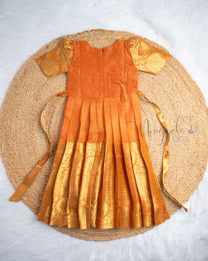 Ready to Ship: Orange Kota Tissue Pattu Gown