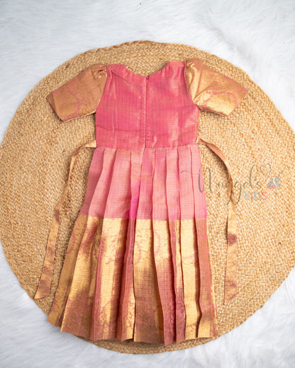 Ready to Ship: Coral Pink Kota Tissue Pattu Gown