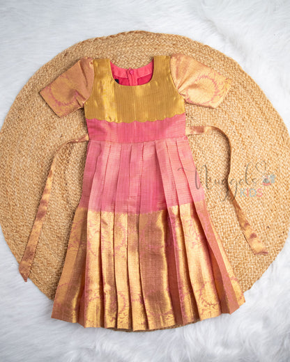 Ready to Ship: Coral Pink Kota Tissue Pattu Gown