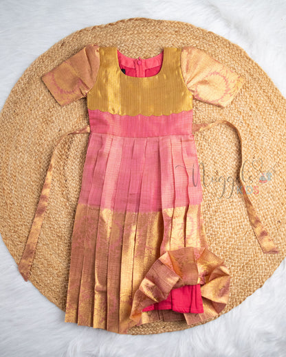 Ready to Ship: Coral Pink Kota Tissue Pattu Gown