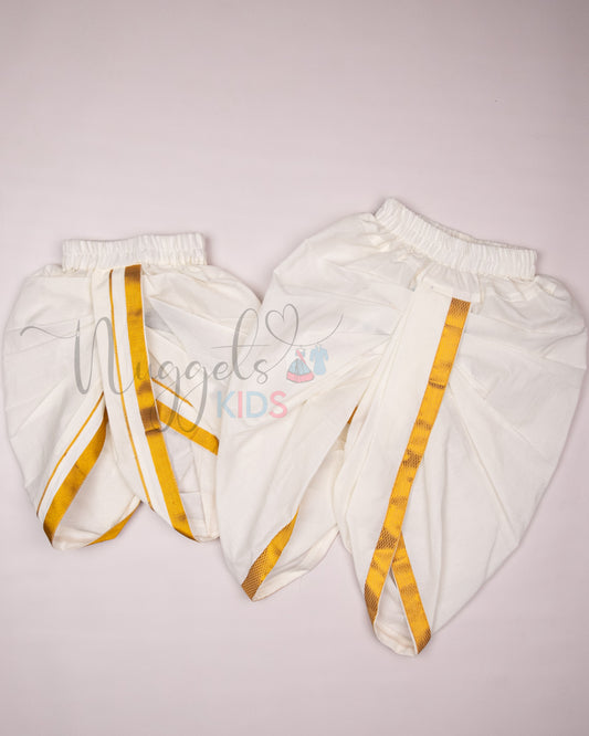 Ready to Ship: Off-white Cotton Dhoti with Golden Weaving Border