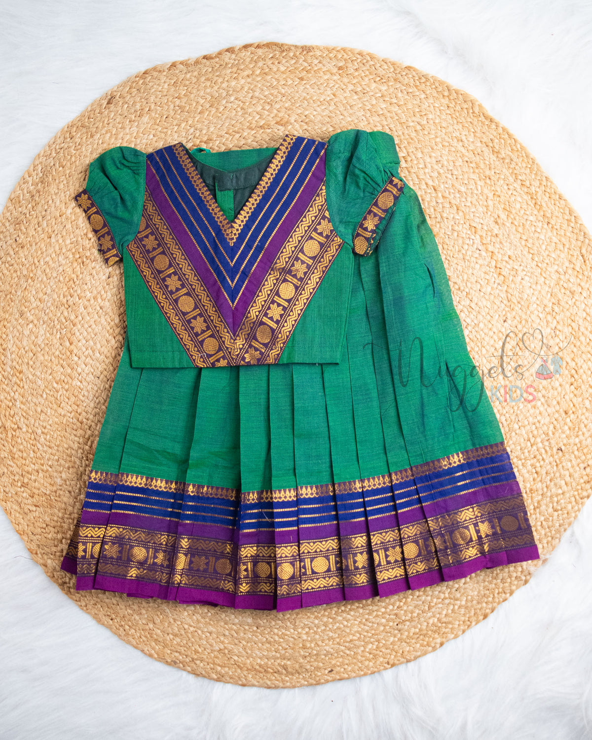 Ready to Ship: Green And Blue Chettinad Pattu Pavada