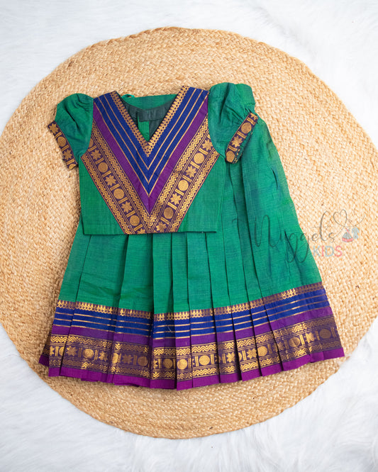 Ready to Ship: Green And Blue Chettinad Pattu Pavada