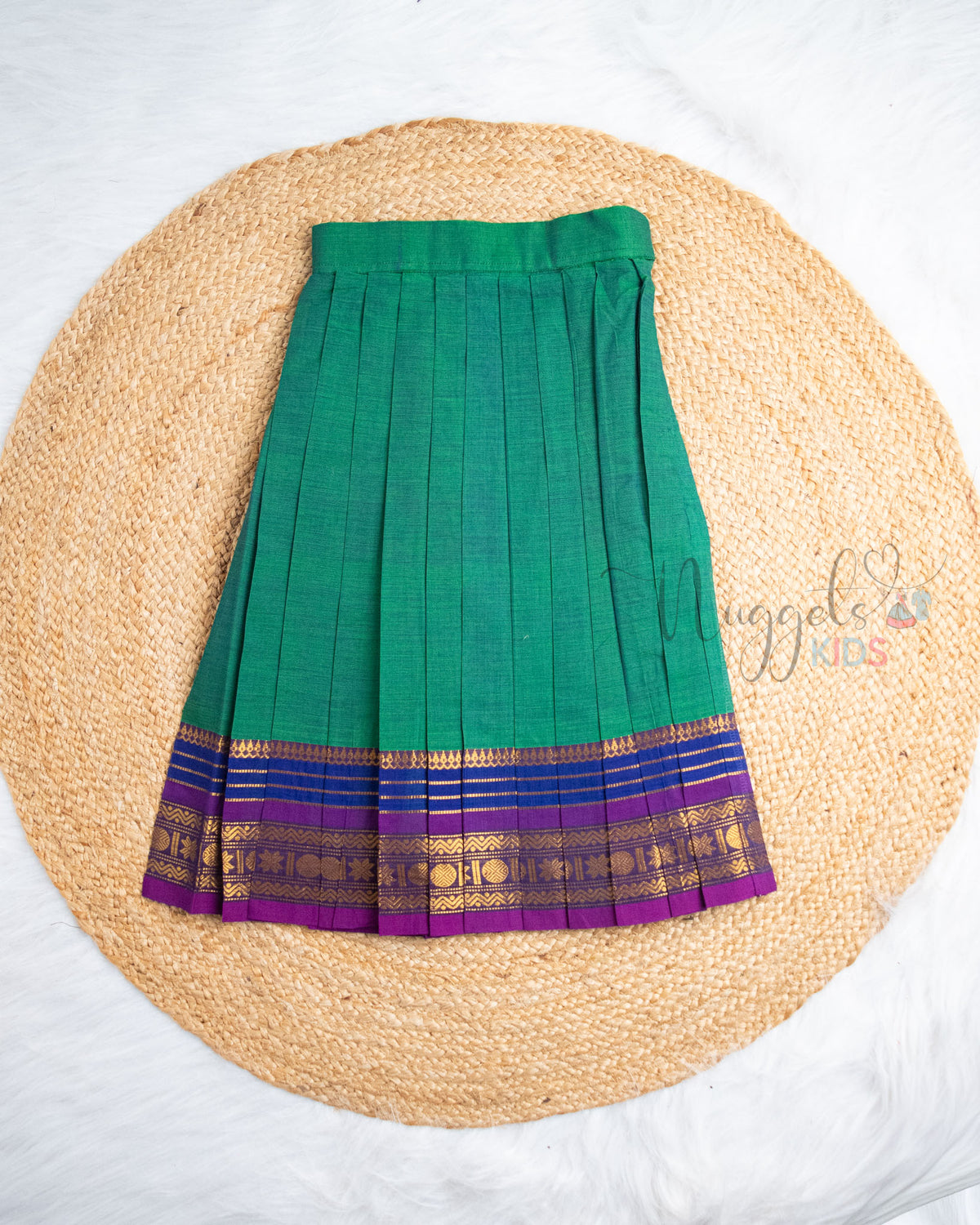 Ready to Ship: Green And Blue Chettinad Pattu Pavada