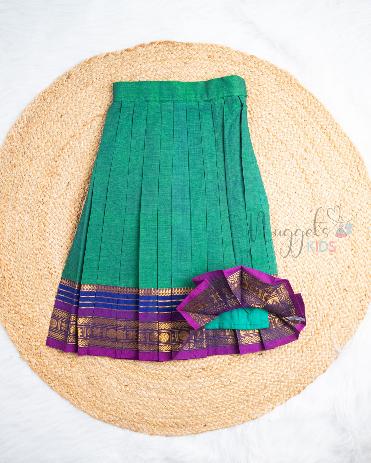 Ready to Ship: Green And Blue Chettinad Pattu Pavada