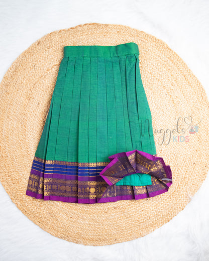 Ready to Ship: Green And Blue Chettinad Pattu Pavada