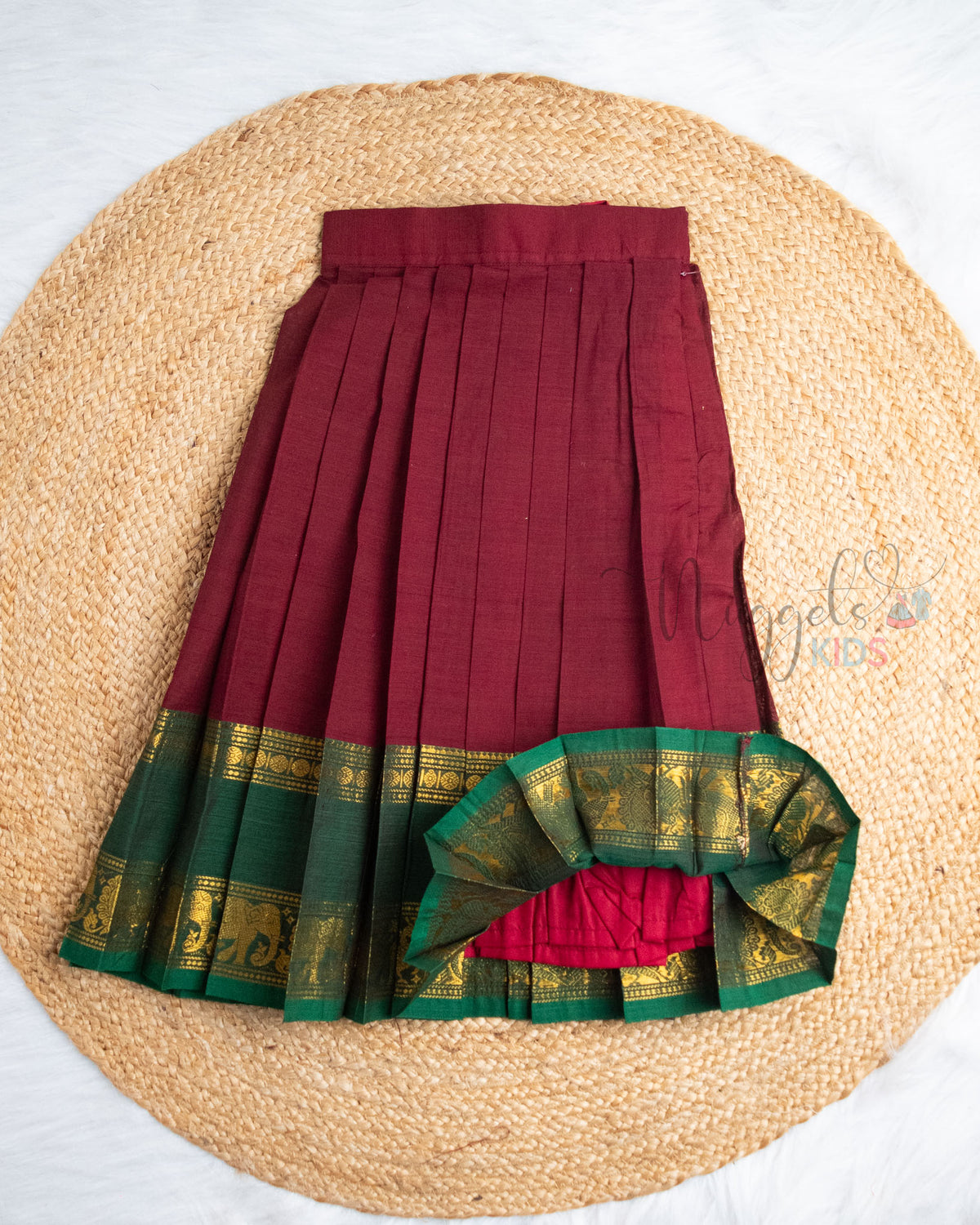 Ready to Ship: Bottle Green & Maroon Chettinad Pattu Pavada