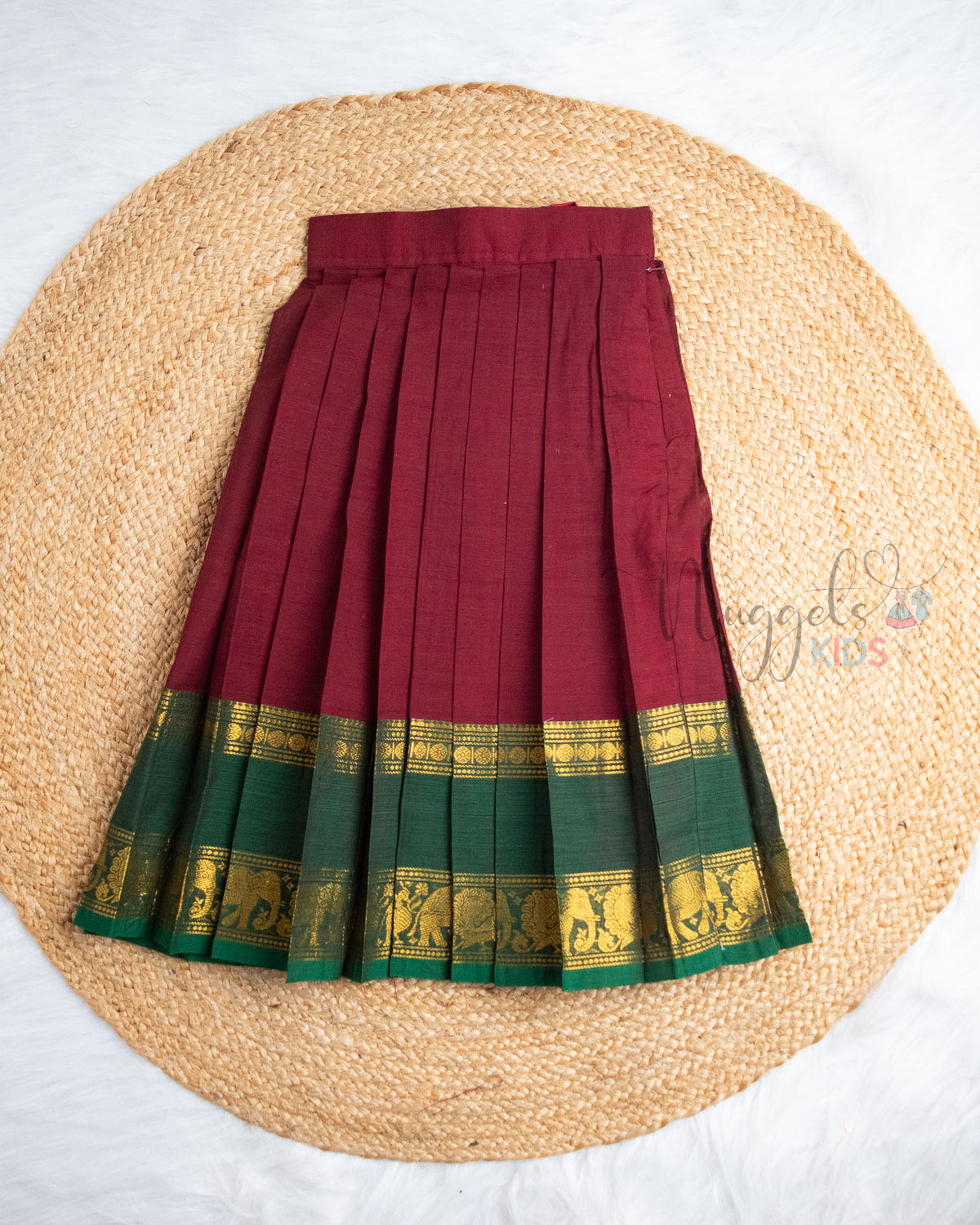 Ready to Ship: Bottle Green & Maroon Chettinad Pattu Pavada
