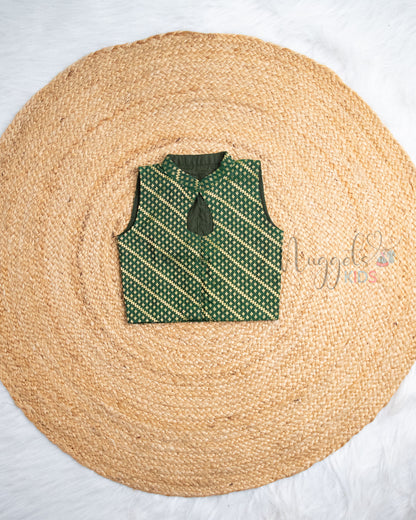 Ready to Ship: Bottle Green & Maroon Chettinad Pattu Pavada