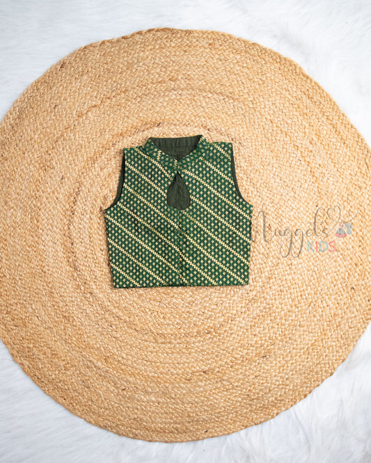 Ready to Ship: Bottle Green & Maroon Chettinad Pattu Pavada
