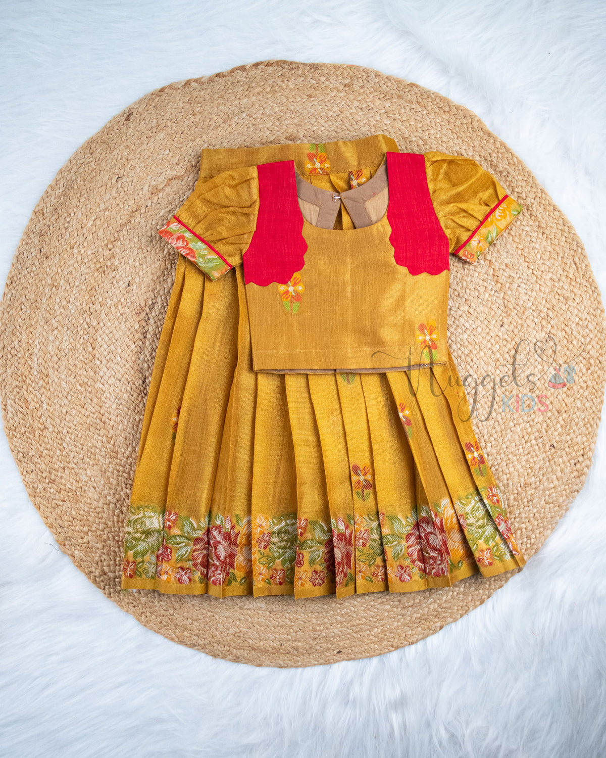 Ready to Ship: Mustard Yellow Crop Top Woven Tissue Lehenga Set