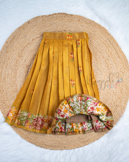 Ready to Ship: Mustard Yellow Crop Top Woven Tissue Lehenga Set