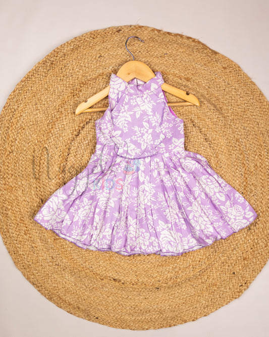 Ready to Ship: Lavender Halter neck Frock with Designer flap and Intricate pleats