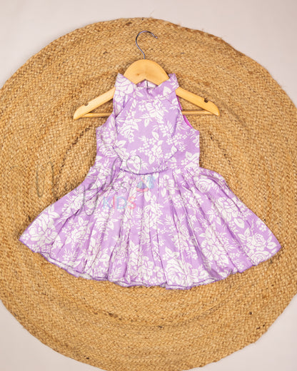 Ready to Ship: Lavender Halter neck Frock with Designer flap and Intricate pleats