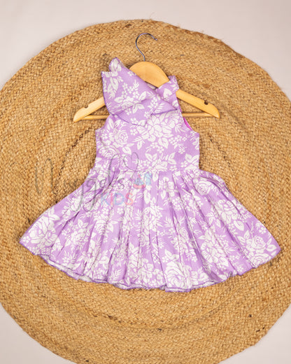 Ready to Ship: Lavender Halter neck Frock with Designer flap and Intricate pleats