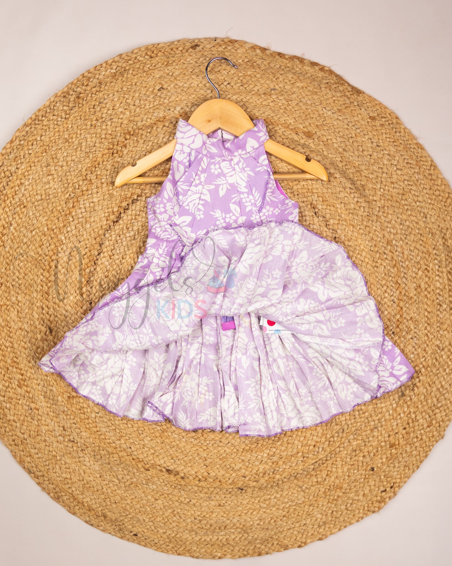 Ready to Ship: Lavender Halter neck Frock with Designer flap and Intricate pleats