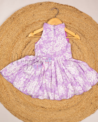 Ready to Ship: Lavender Halter neck Frock with Designer flap and Intricate pleats