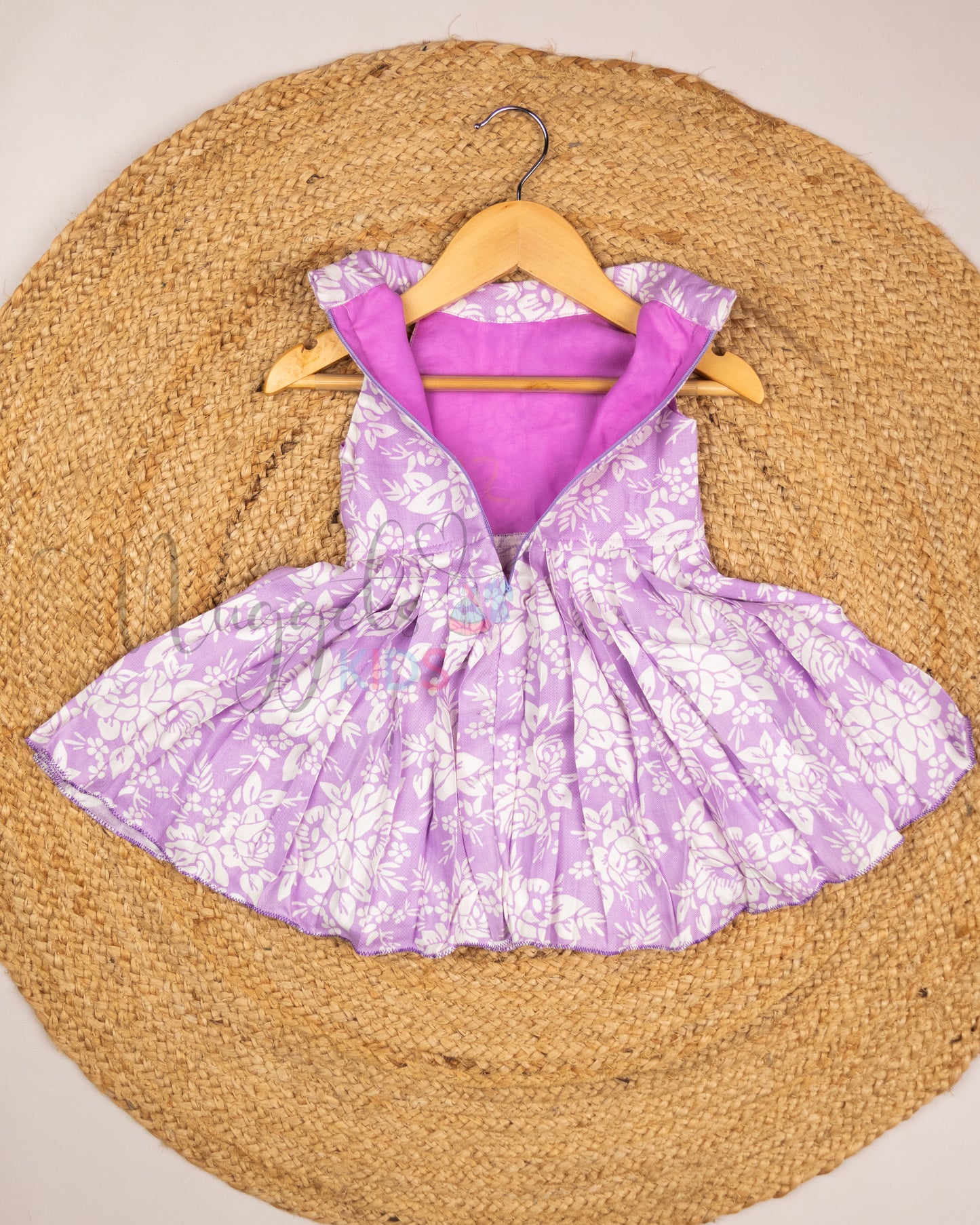 Ready to Ship: Lavender Halter neck Frock with Designer flap and Intricate pleats