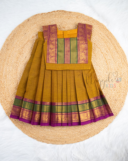 Ready to Ship: Brown And Purple Chettinad Pattu Pavada