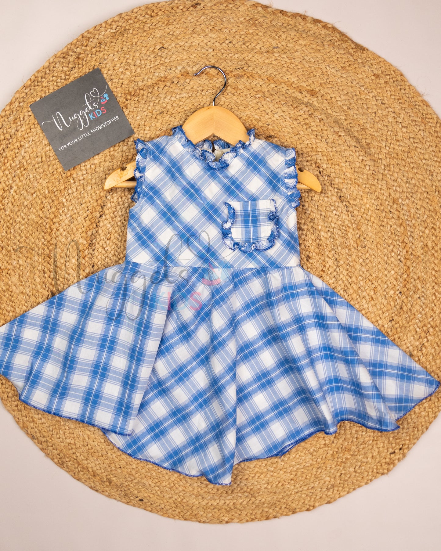 Ready to Ship: White and Blue Checks Halterneck Handkerchief Frock