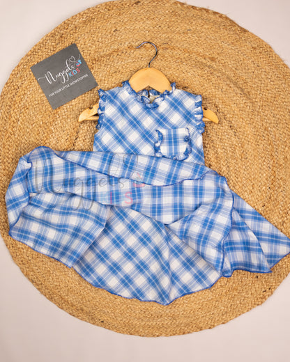 Ready to Ship: White and Blue Checks Halterneck Handkerchief Frock