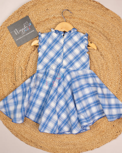 Ready to Ship: White and Blue Checks Halterneck Handkerchief Frock