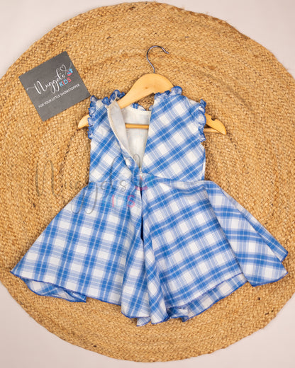 Ready to Ship: White and Blue Checks Halterneck Handkerchief Frock