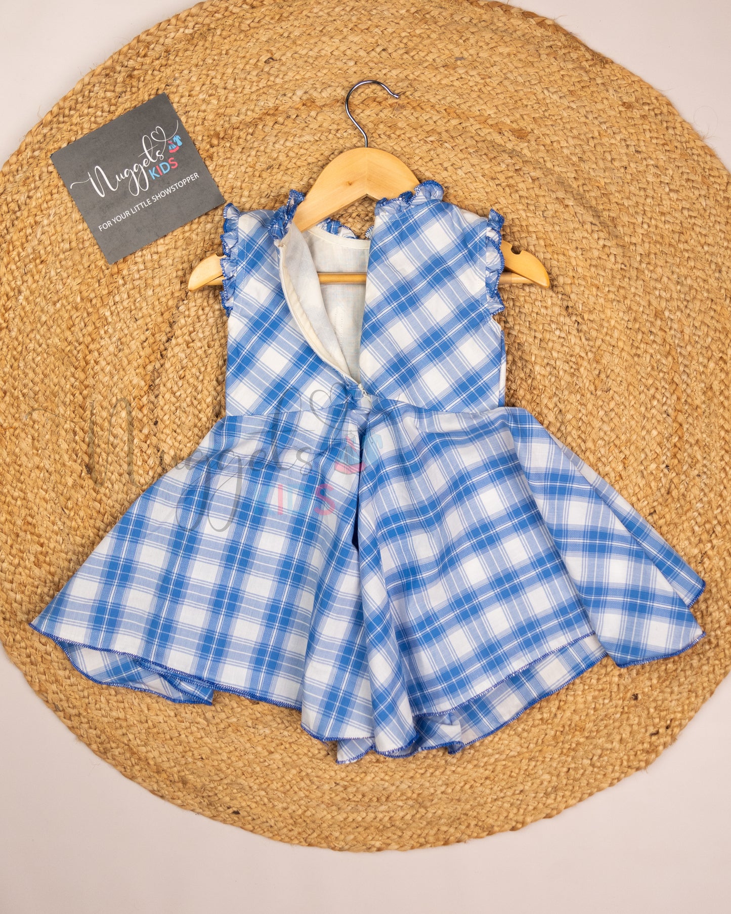 Ready to Ship: White and Blue Checks Halterneck Handkerchief Frock