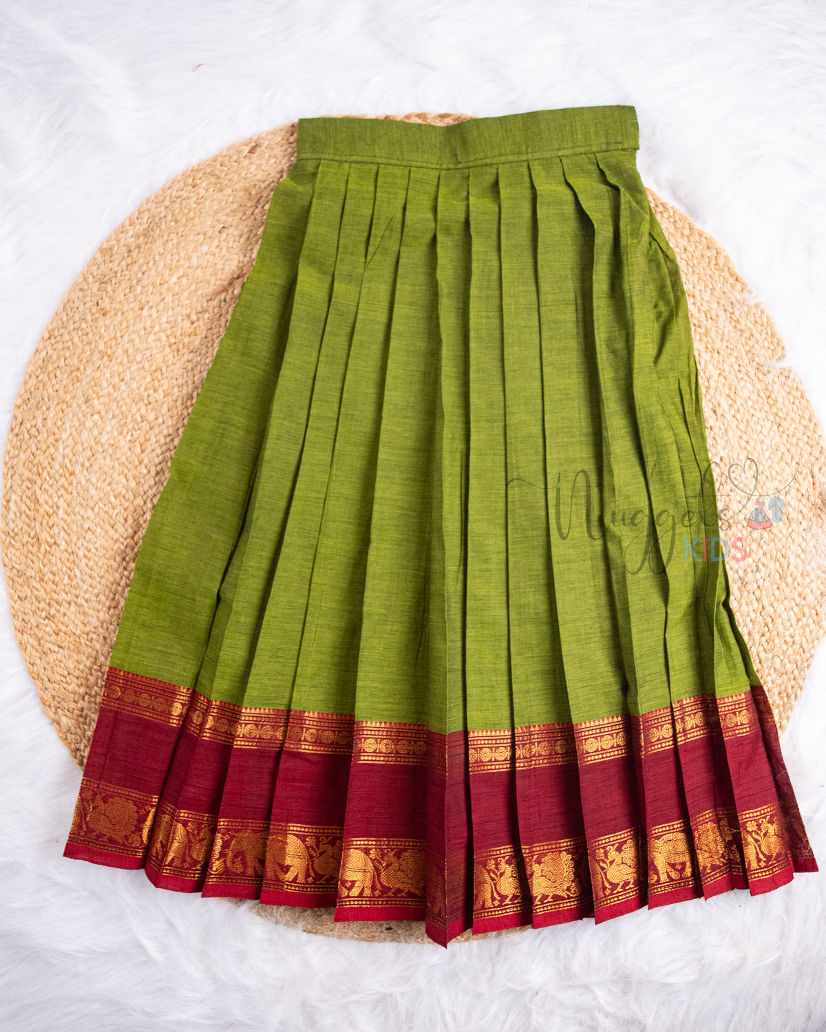 Ready to Ship: Green And Maroon Chettinad Pattu Pavada