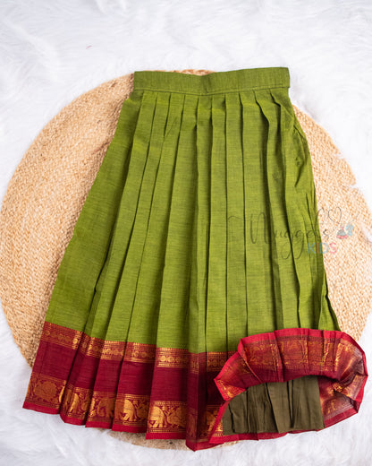 Ready to Ship: Green And Maroon Chettinad Pattu Pavada
