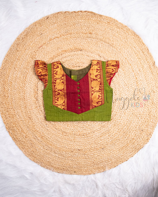 Ready to Ship: Green And Maroon Chettinad Pattu Pavada