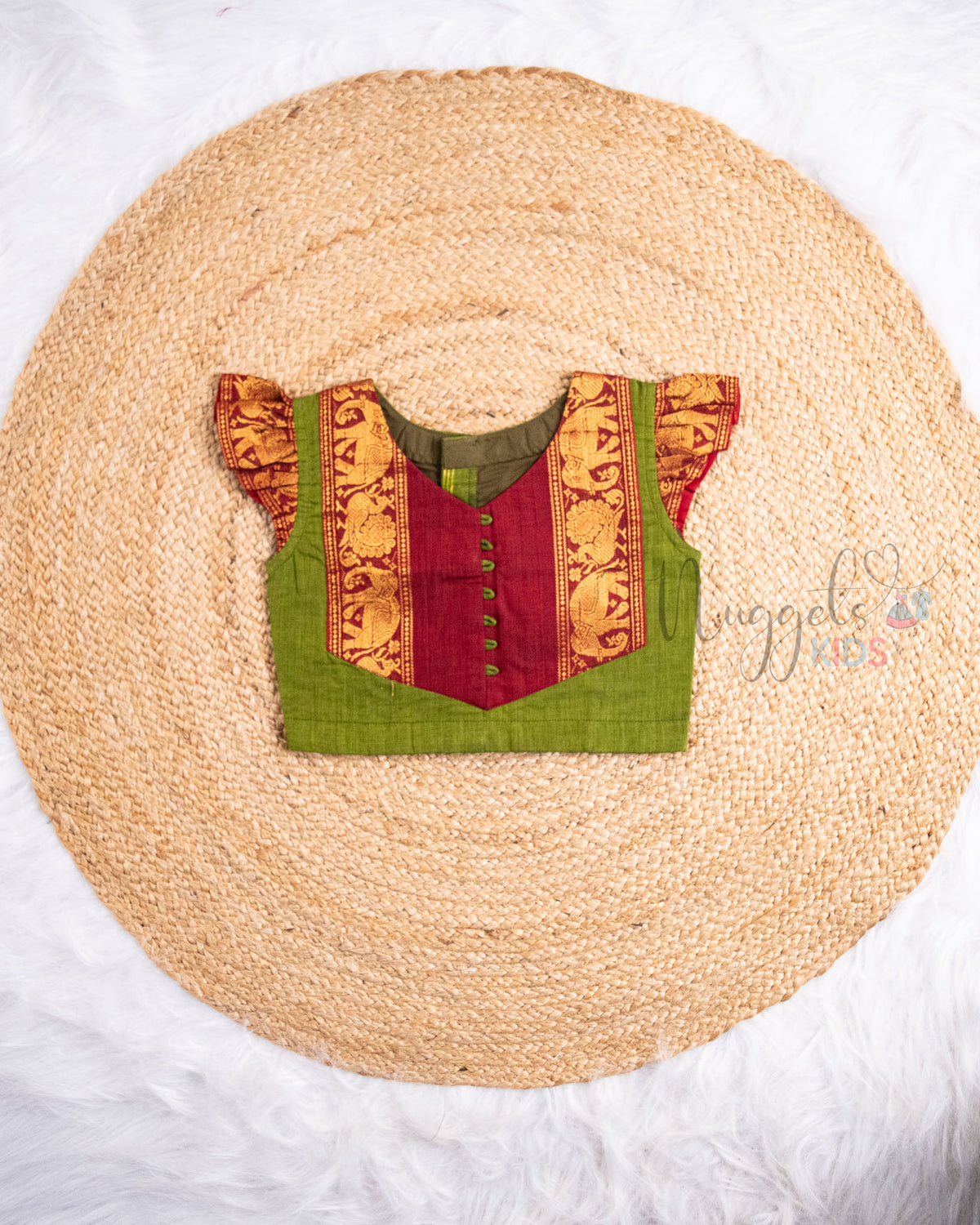 Ready to Ship: Green And Maroon Chettinad Pattu Pavada