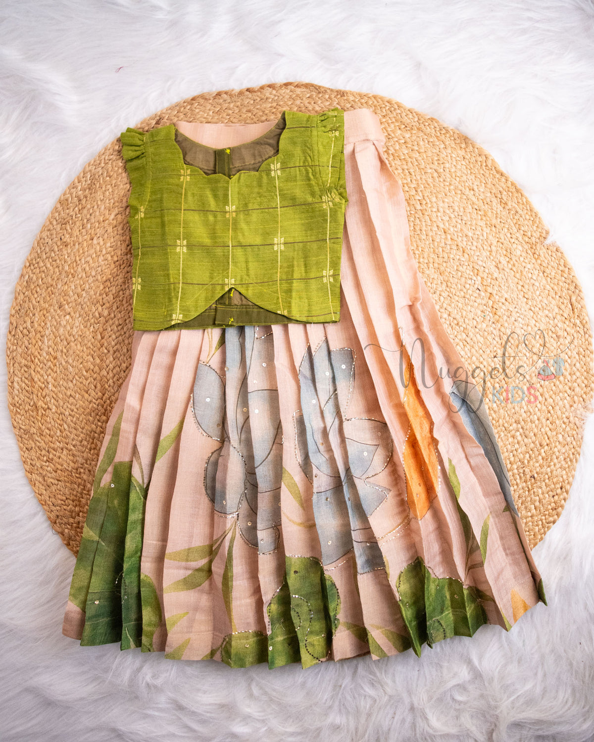 Ready to Ship: Olive Green Floral Lehenga Set
