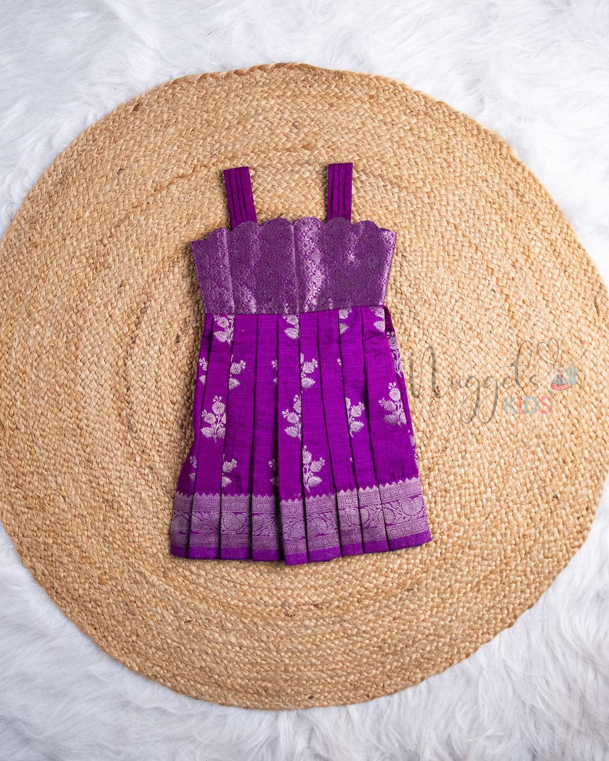 Ready to Ship: Deep Purple Banarasi Silk Frock with Scallop Neckline