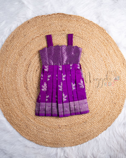 Ready to Ship: Deep Purple Banarasi Silk Frock with Scallop Neckline
