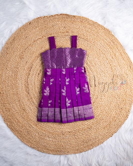 Ready to Ship: Deep Purple Banarasi Silk Frock with Scallop Neckline