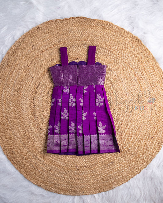 Ready to Ship: Deep Purple Banarasi Silk Frock with Scallop Neckline