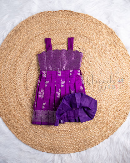 Ready to Ship: Deep Purple Banarasi Silk Frock with Scallop Neckline