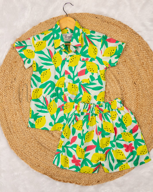 Ready to Ship: Lemons Printed Linen Cotton Co-ord Set