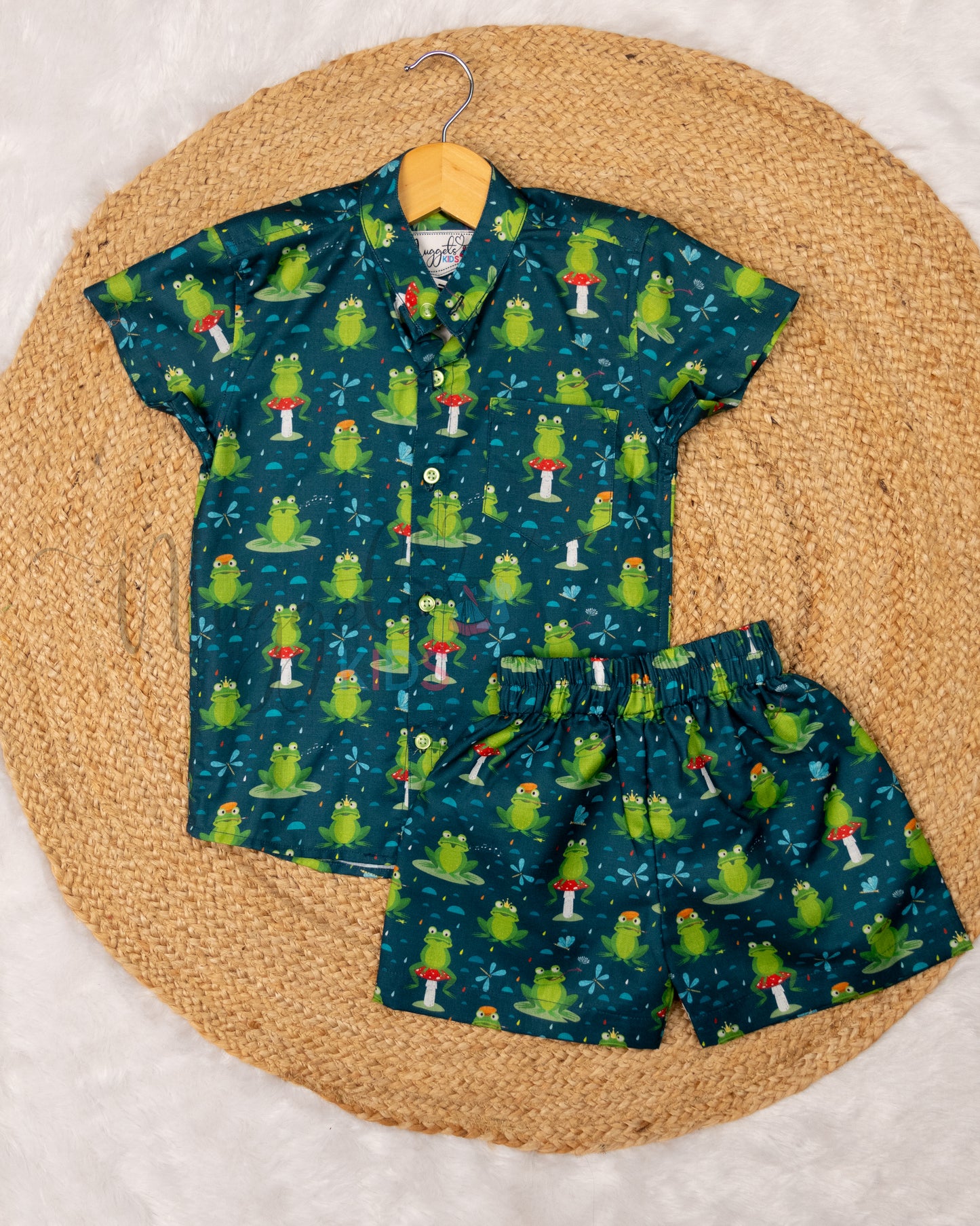 Ready to Ship: Frog Printed Viscose Cotton Co-ord Set