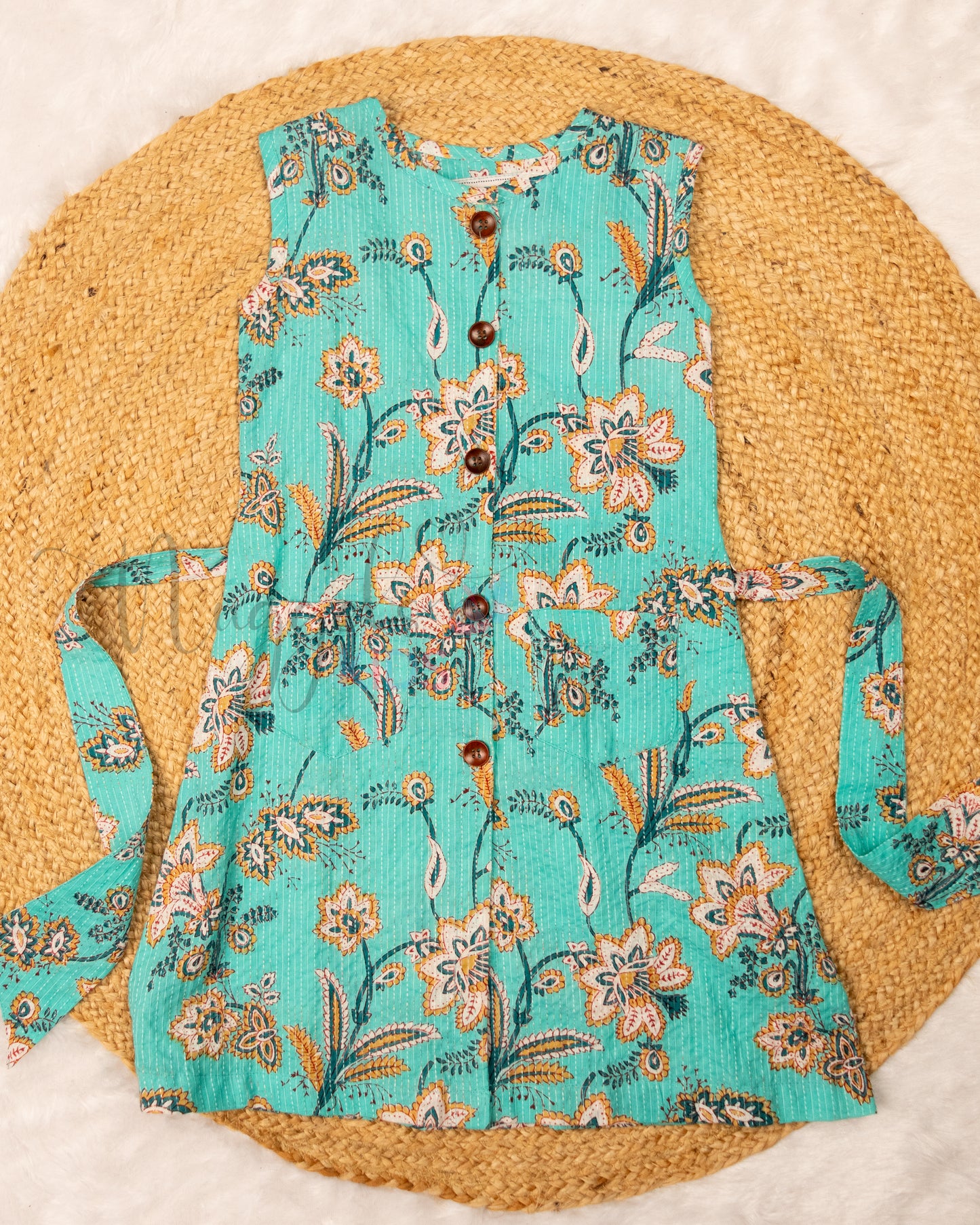 Ready to Ship: Turquoise Katha Cotton Buttondown Frock