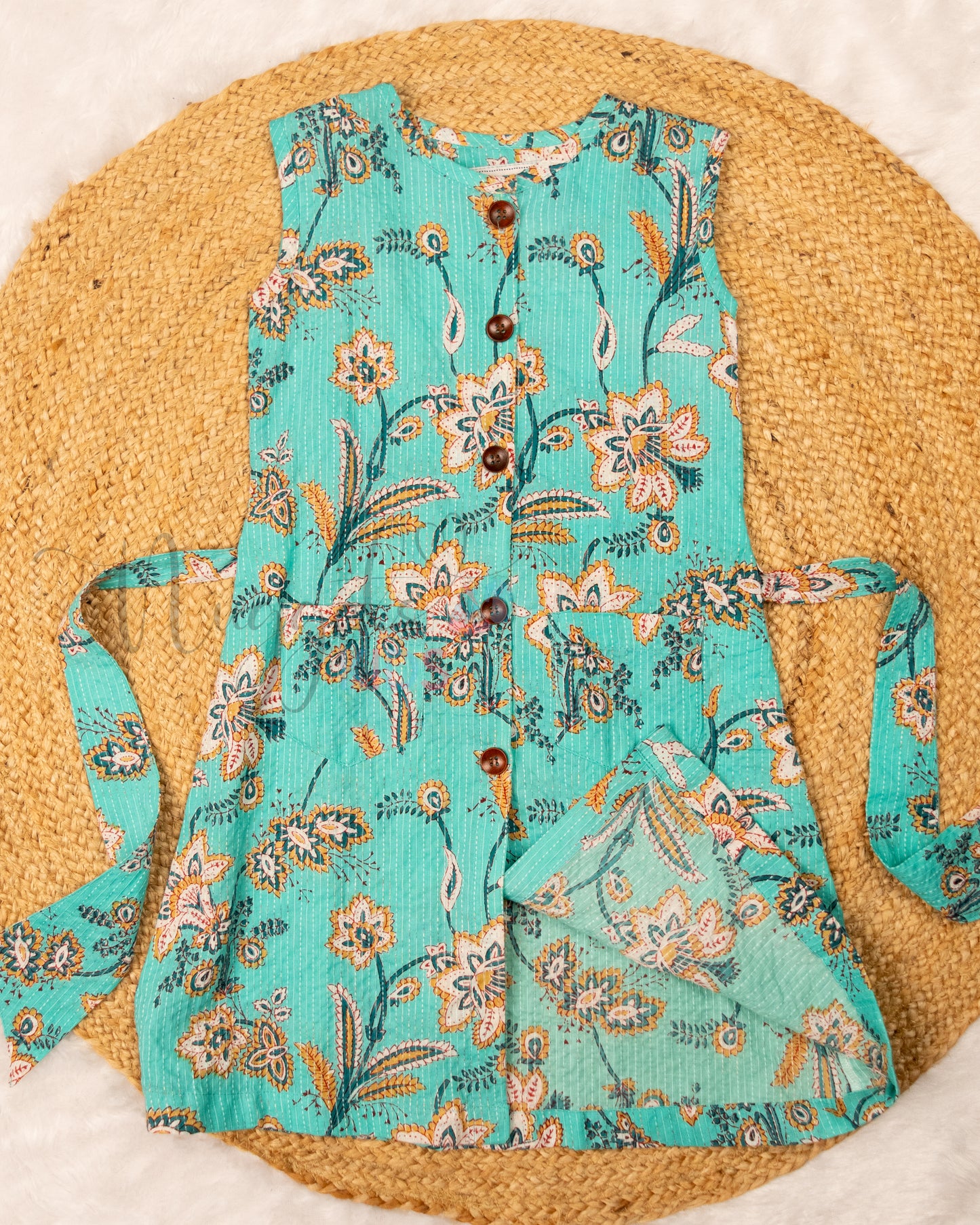 Ready to Ship: Turquoise Katha Cotton Buttondown Frock