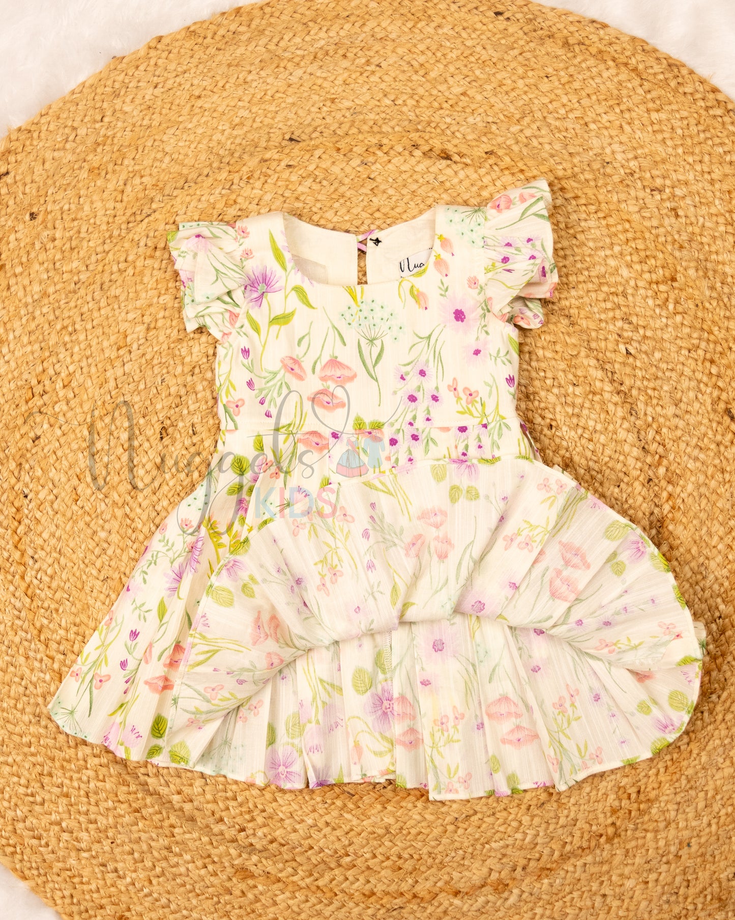 Ready to Ship: Lemon White Floral Linen Cotton frock with ruffle sleeves