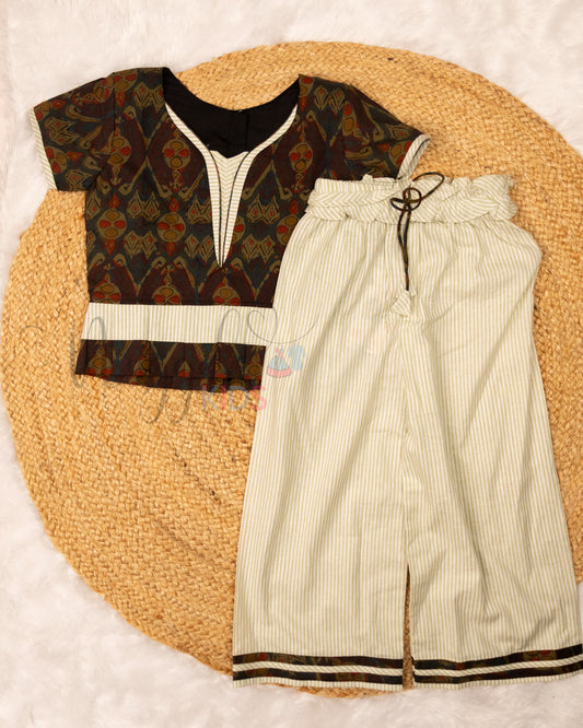 Ready to Ship: Greenish Brown Pattern Top with String Detailed Pant