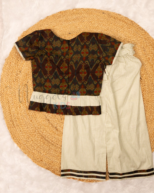 Ready to Ship: Greenish Brown Pattern Top with String Detailed Pant