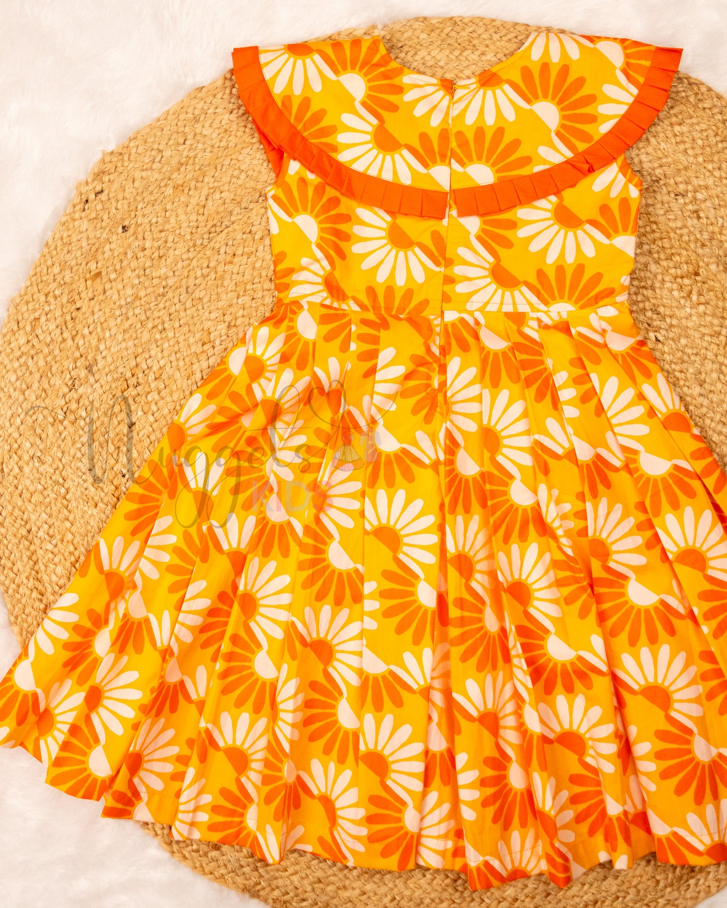 Ready to Ship: Sunflower Poplin Frock with Pleated Cape Sleeves