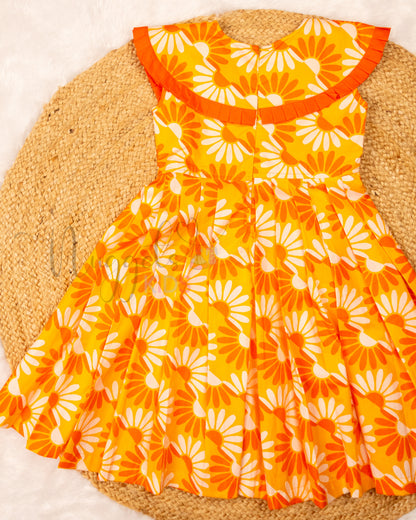 Ready to Ship: Sunflower Poplin Frock with Pleated Cape Sleeves