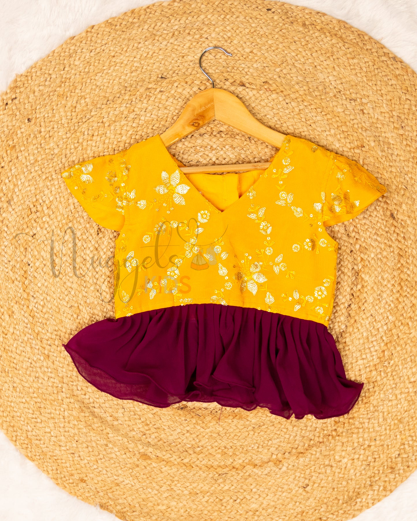 Ready to Ship: Yellow and Magenta Embroidered Sharara Set with Frill Detailing