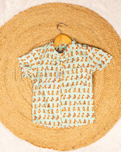 Ready to Ship: Smart Tigers Printed Swiss Cotton Shirt with Front Pocket